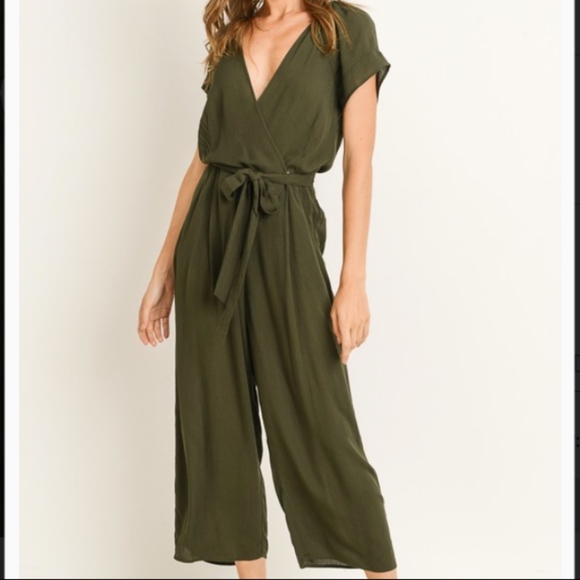 Black Wrap Top Short Sleeve Jumpsuit - Picture 2 of 4
